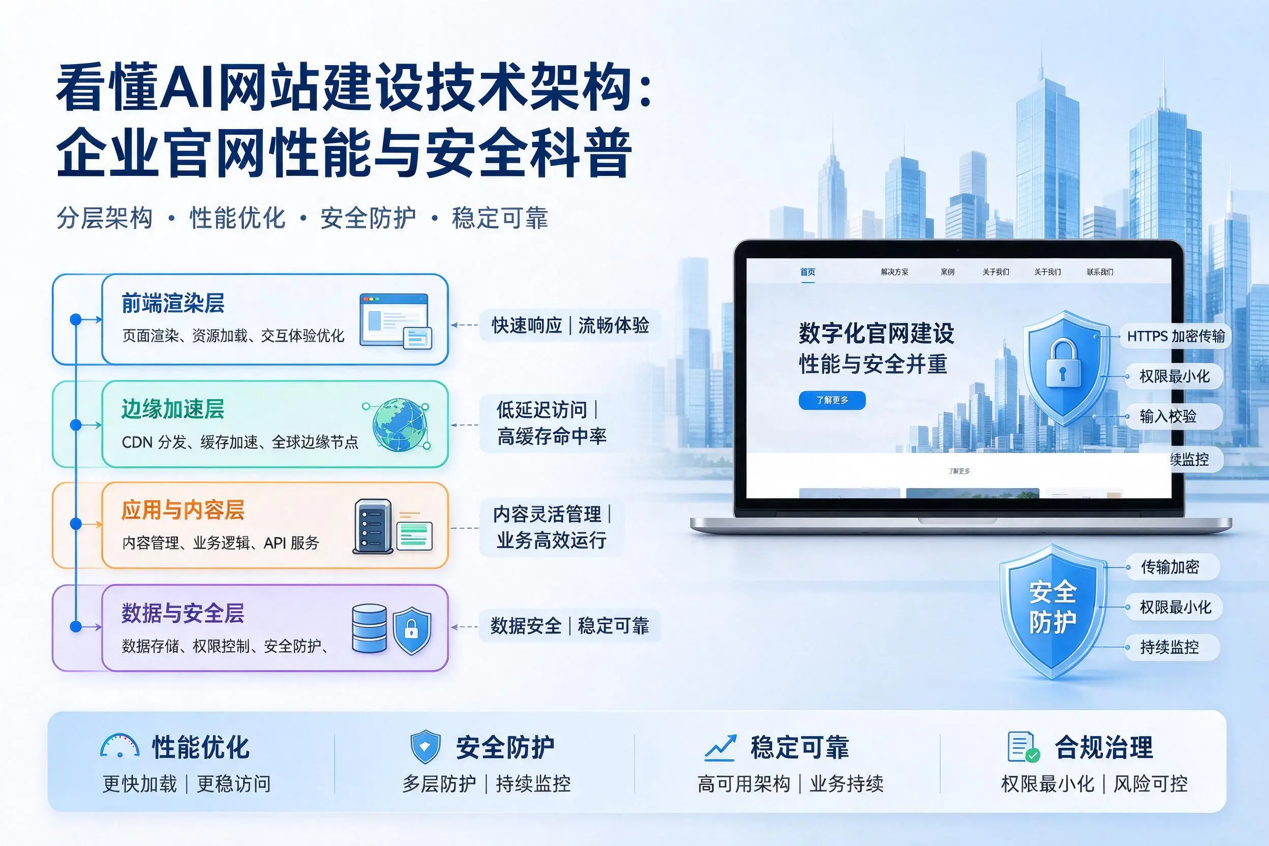 看懂AI网站建设技术架构：北京企业官网性能与安全科普