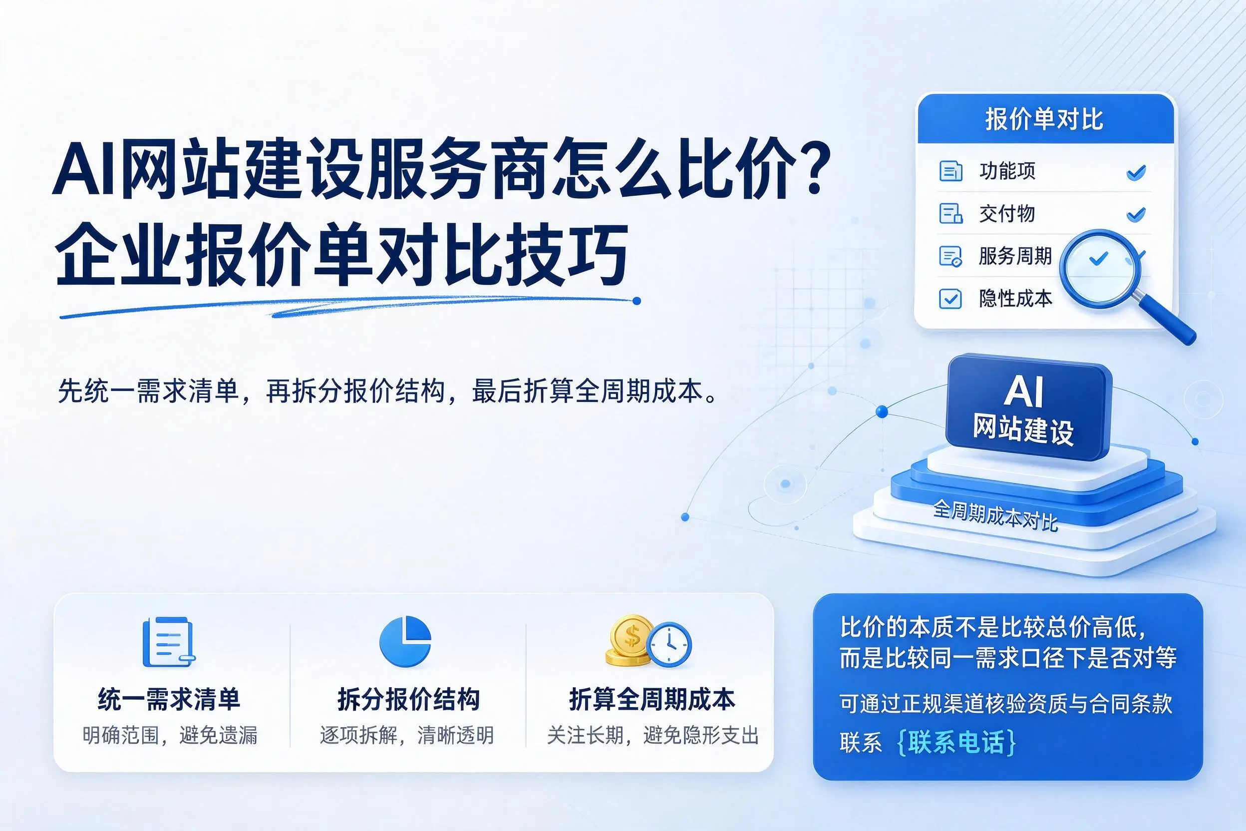 AI网站建设服务商怎么比价？北京企业报价单对比技巧