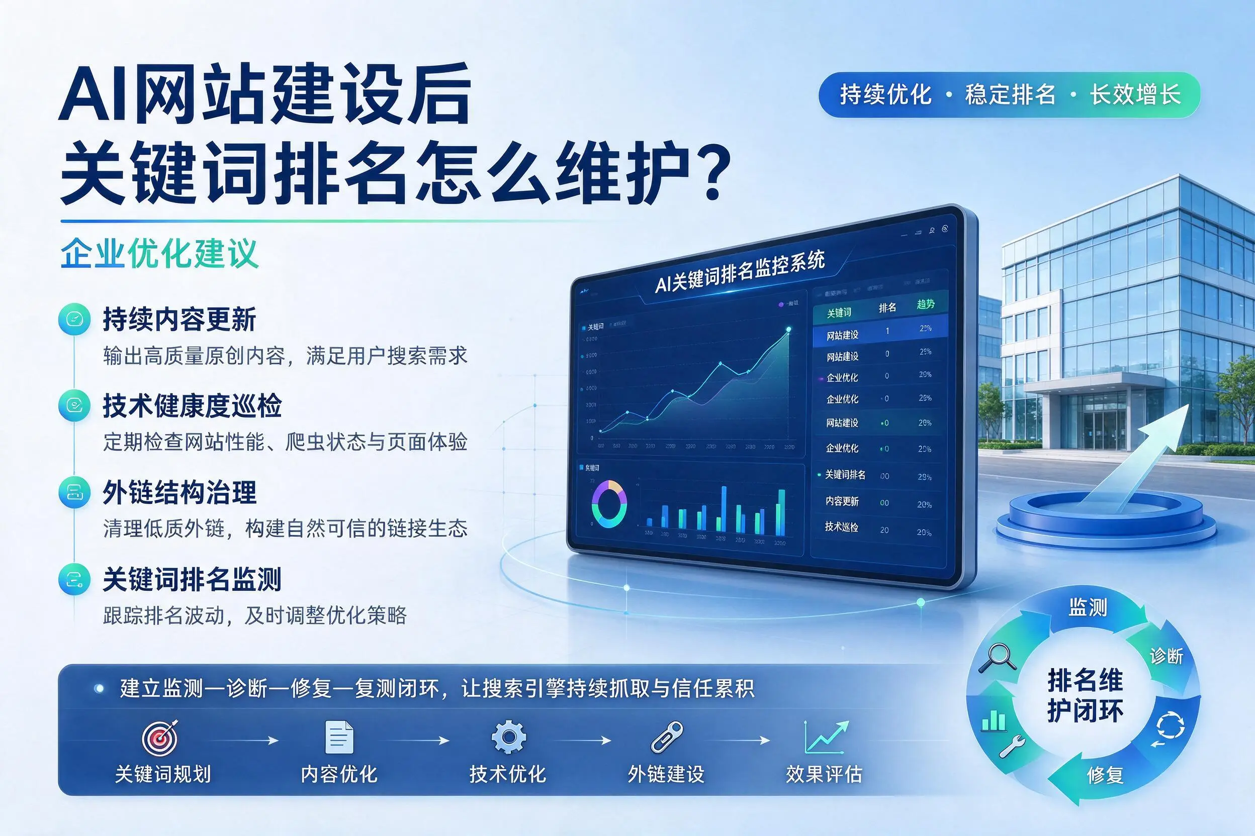 AI网站建设后关键词排名怎么维护？北京企业优化建议
