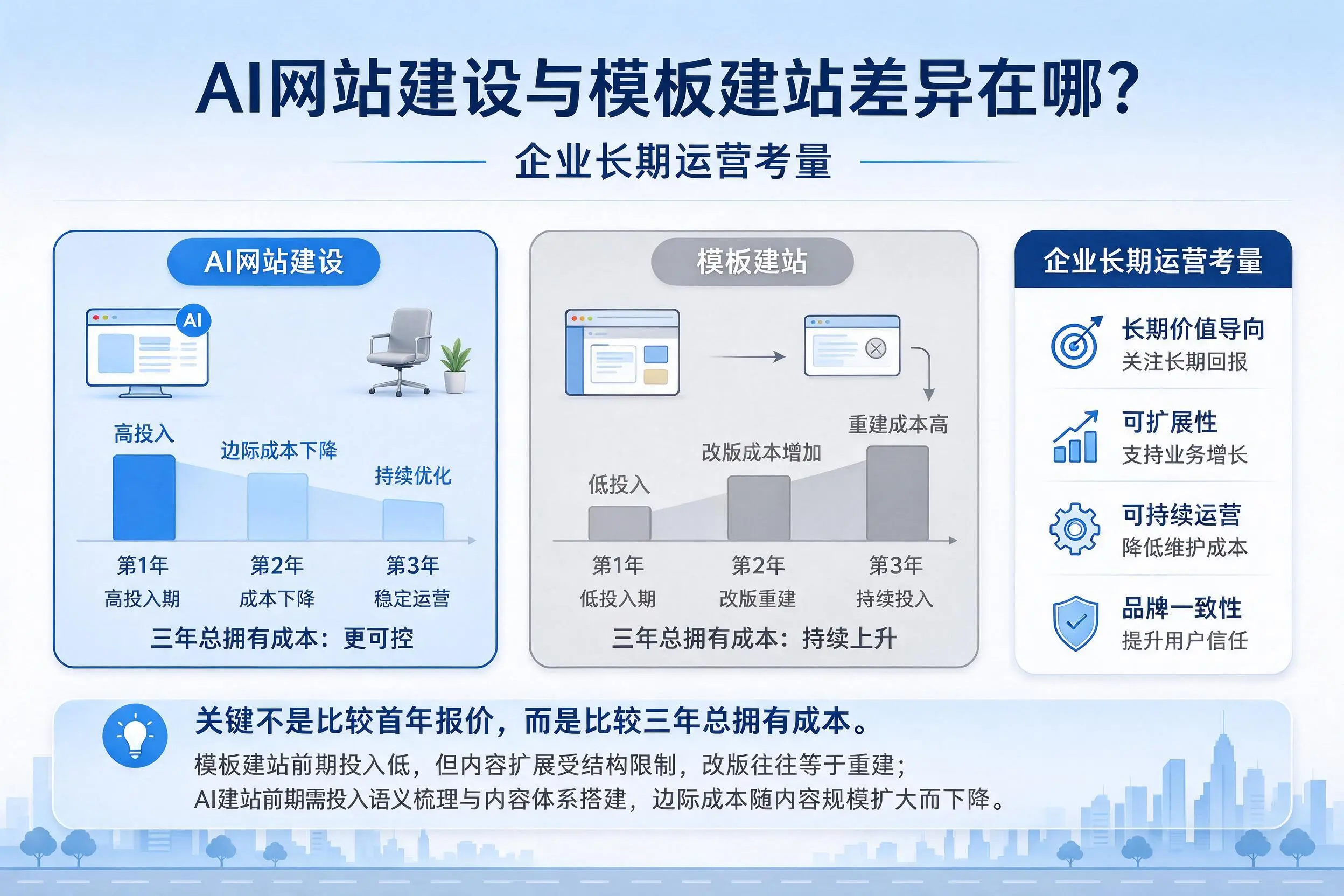 AI网站建设与模板建站差异在哪?北京企业长期运营考量
